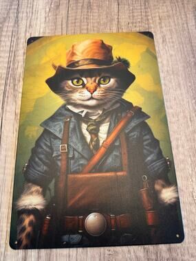 Explorer Kitty Metal Sign Cute Cat Vagabond Cat Metal Home Decor NEW! FAST SHIP